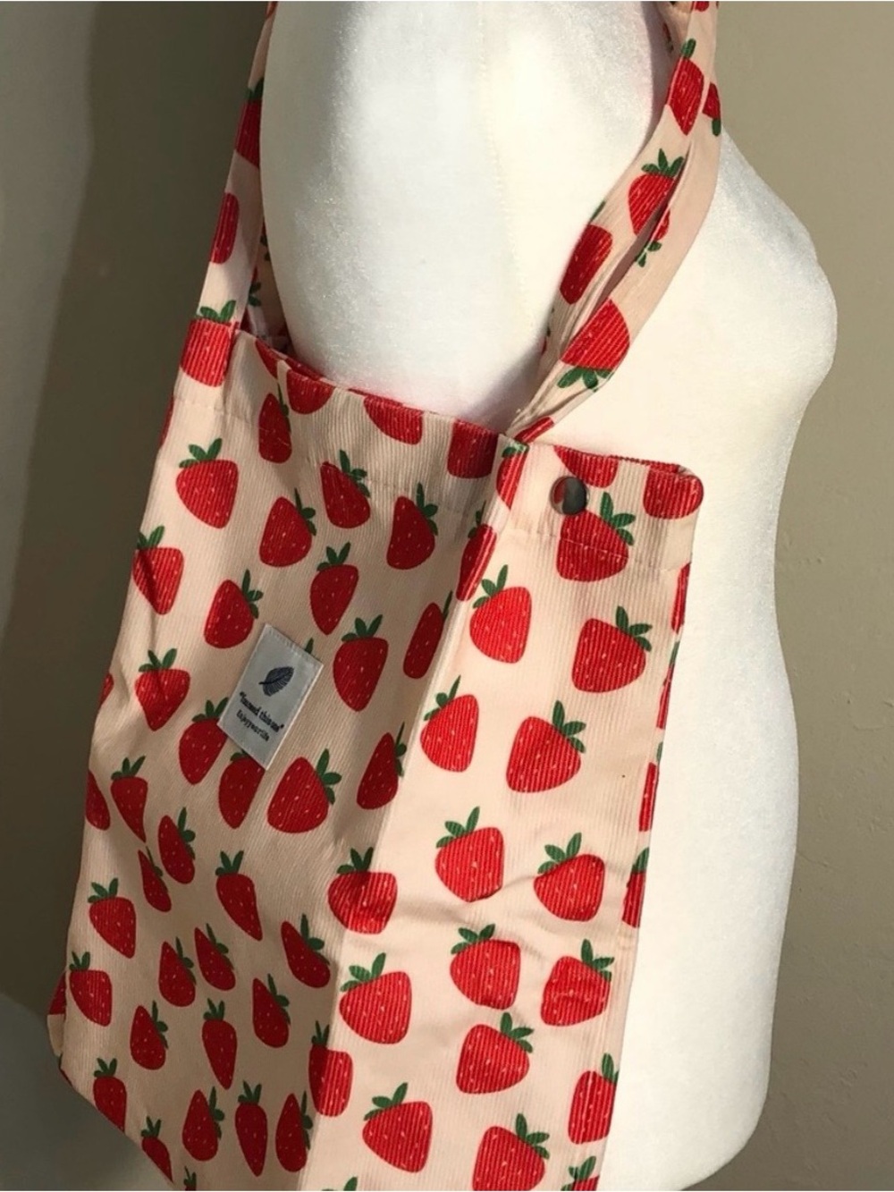 Strawberry Tote Bag Purse Pink Shoulder Corduroy NEW